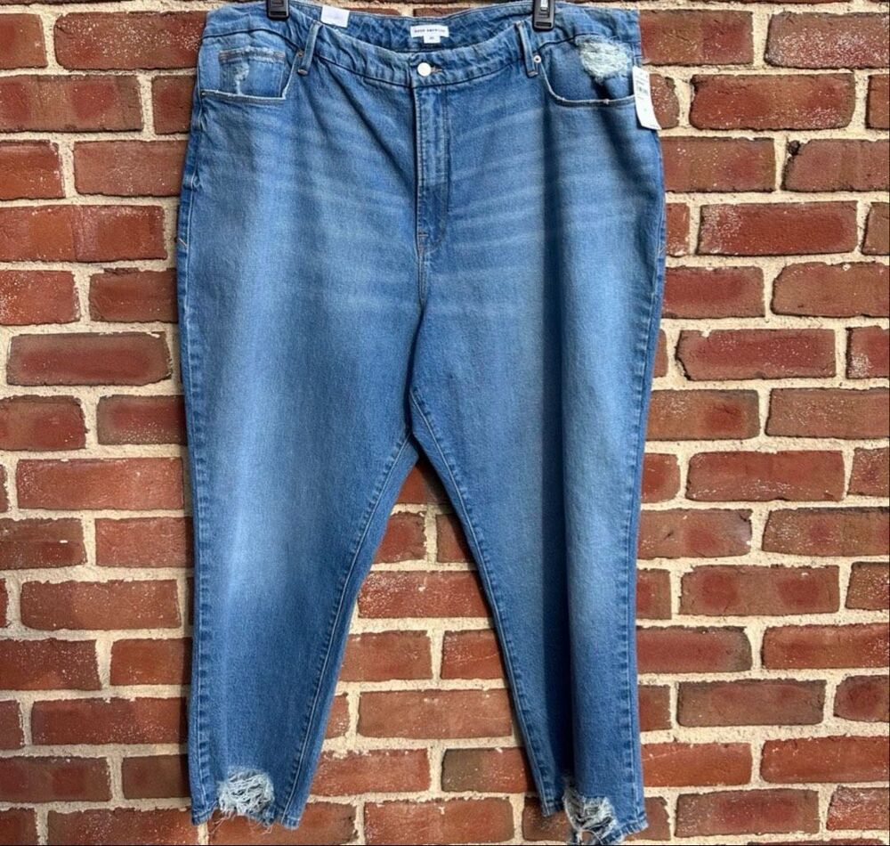Good American $155 High Rise Straight Distressed Jeans Indigo Women’s 20 NEW